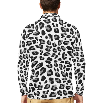 Snow Leopard Skin Print Long Sleeve Polo Shirt For Men's