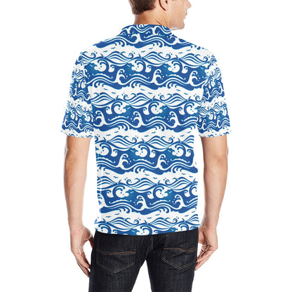 Wave Print Design LKS303 Men Polo Shirt