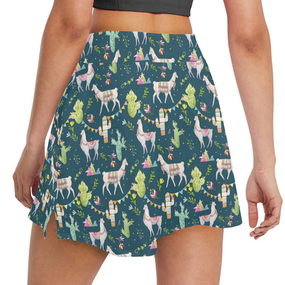 Llama with Cactus Design Print 17" Golf & Pickleball Skort with Pockets