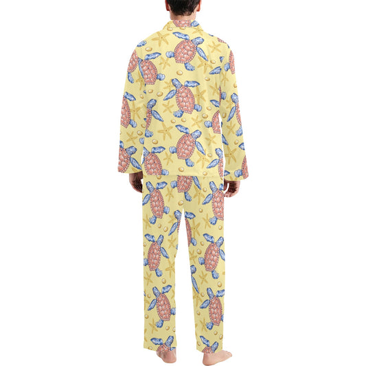 Sea Turtle Pattern Print Design T06 Men's Long Pajama Set