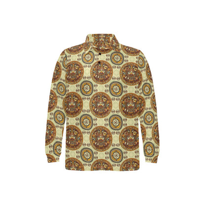 Calendar Aztec Themed Print Pattern Long Sleeve Polo Shirt For Men's