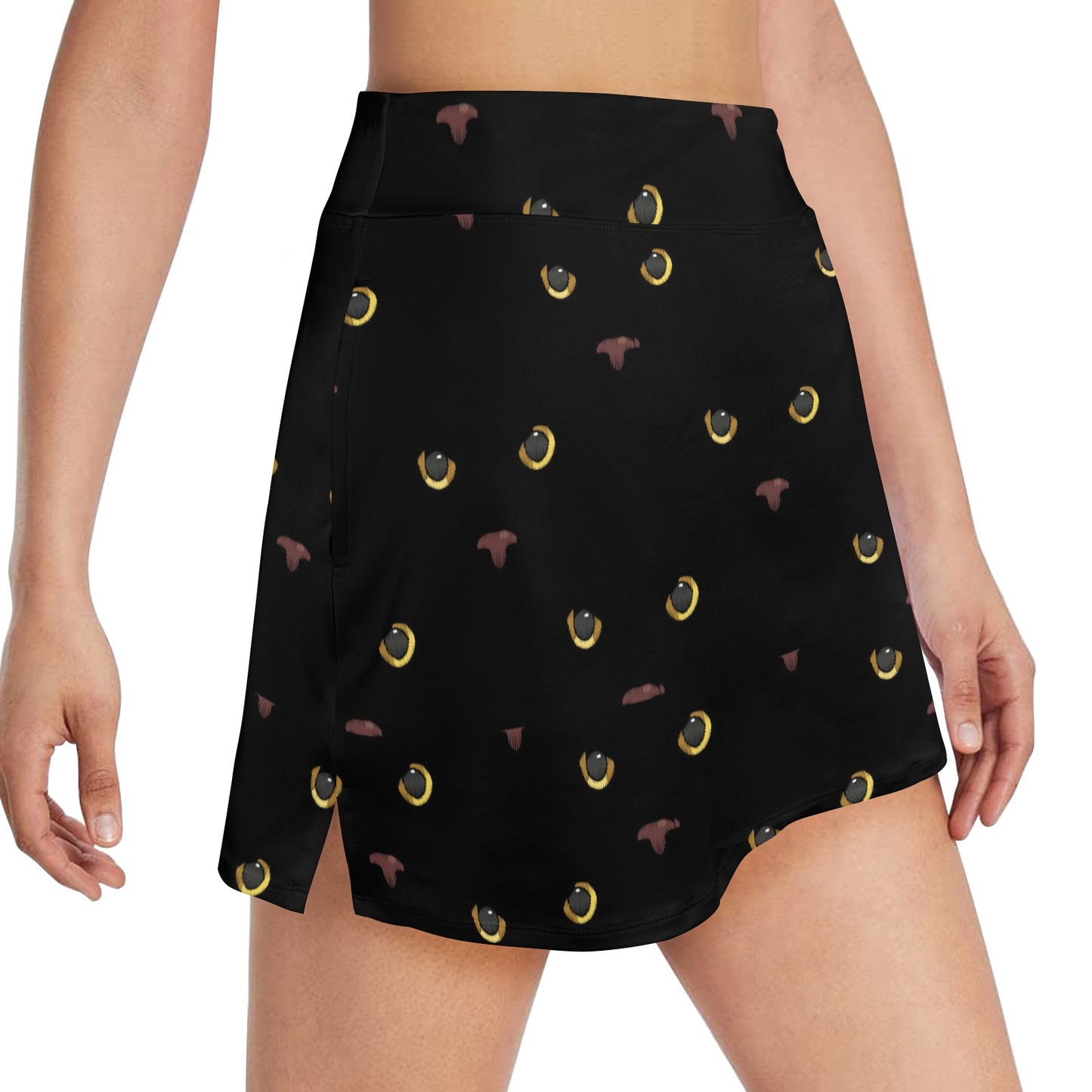 Black Cat Face Print Pattern 17" Golf & Pickleball Skort with Pockets