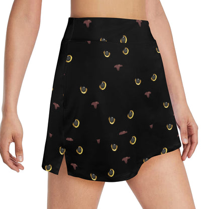 Black Cat Face Print Pattern 17" Golf & Pickleball Skort with Pockets