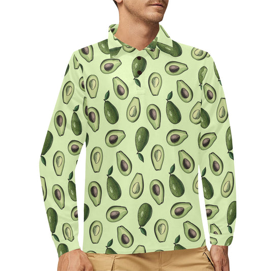 Avocado Pattern Print Design 02 Long Sleeve Polo Shirt For Men's