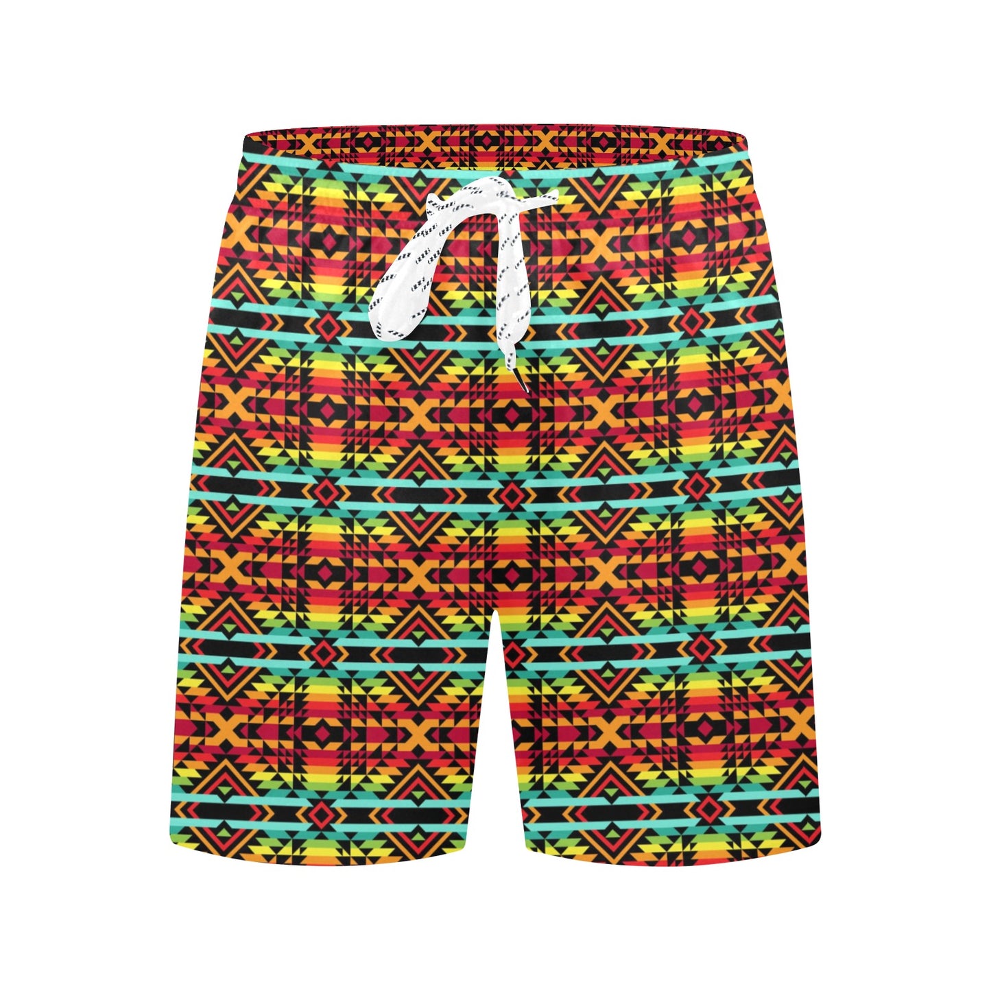 Kente Red Design African Print Men's Swim Trunks Beach Shorts