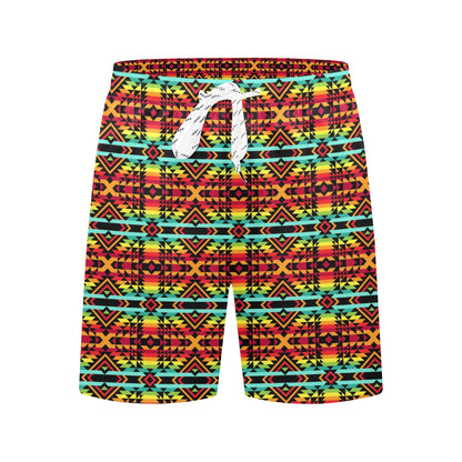 Kente Red Design African Print Men's Swim Trunks Beach Shorts