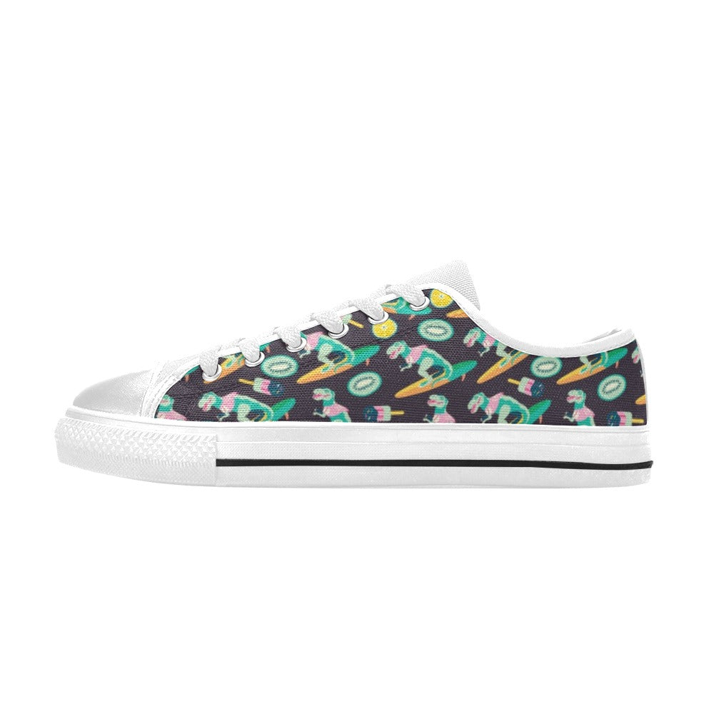Surfboard T Rex Print Design LKS301 Women's White Low Top Shoes