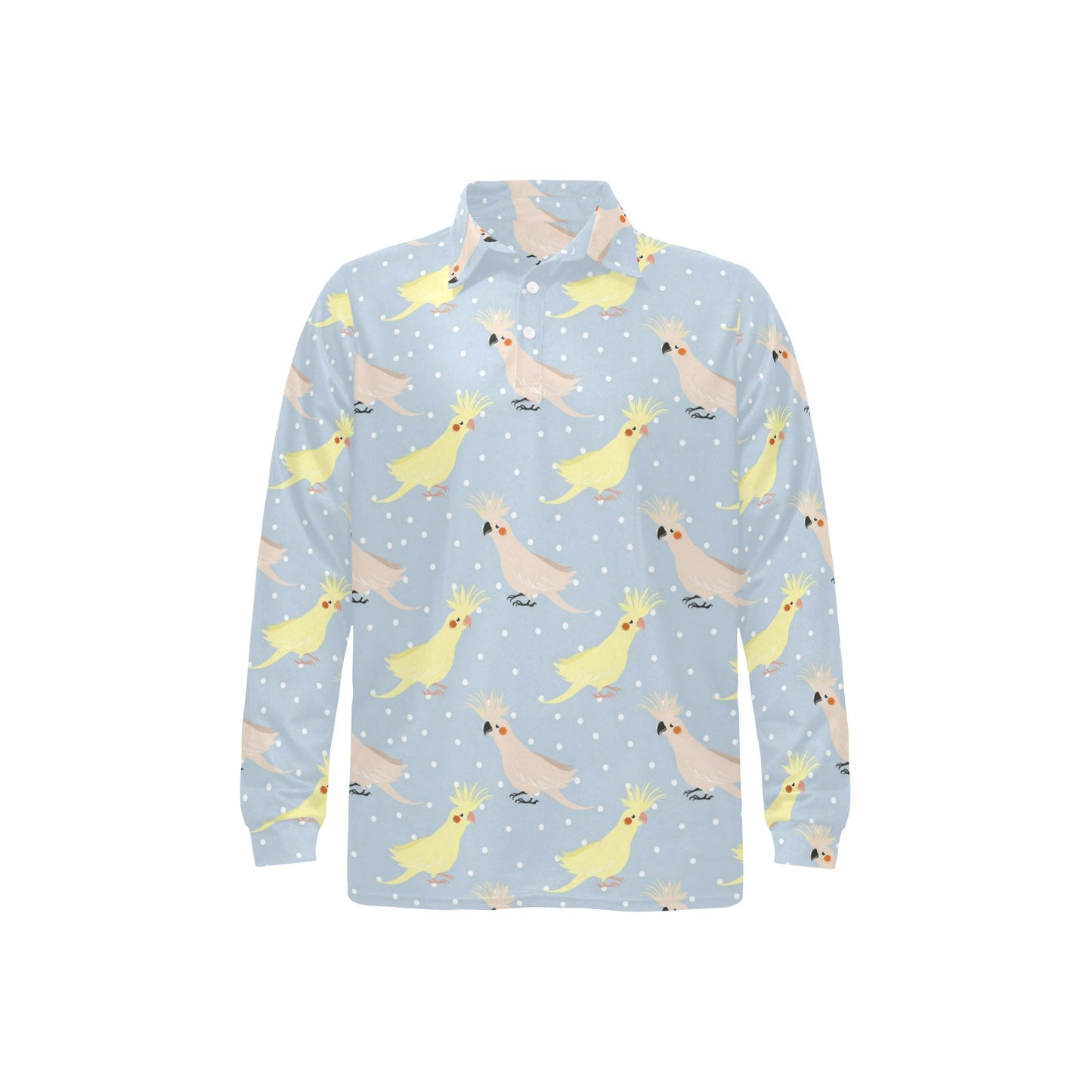 Cockatiel Pattern Print Design 03 Long Sleeve Polo Shirt For Men's