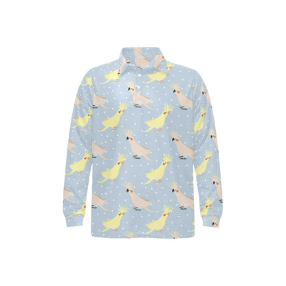 Cockatiel Pattern Print Design 03 Long Sleeve Polo Shirt For Men's