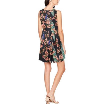 Peacock Pattern Print Design A01 Sleeveless Dress