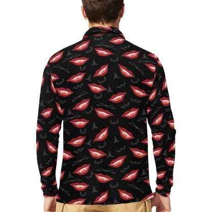 Vampire Lips Print Design LKS301 Long Sleeve Polo Shirt For Men's
