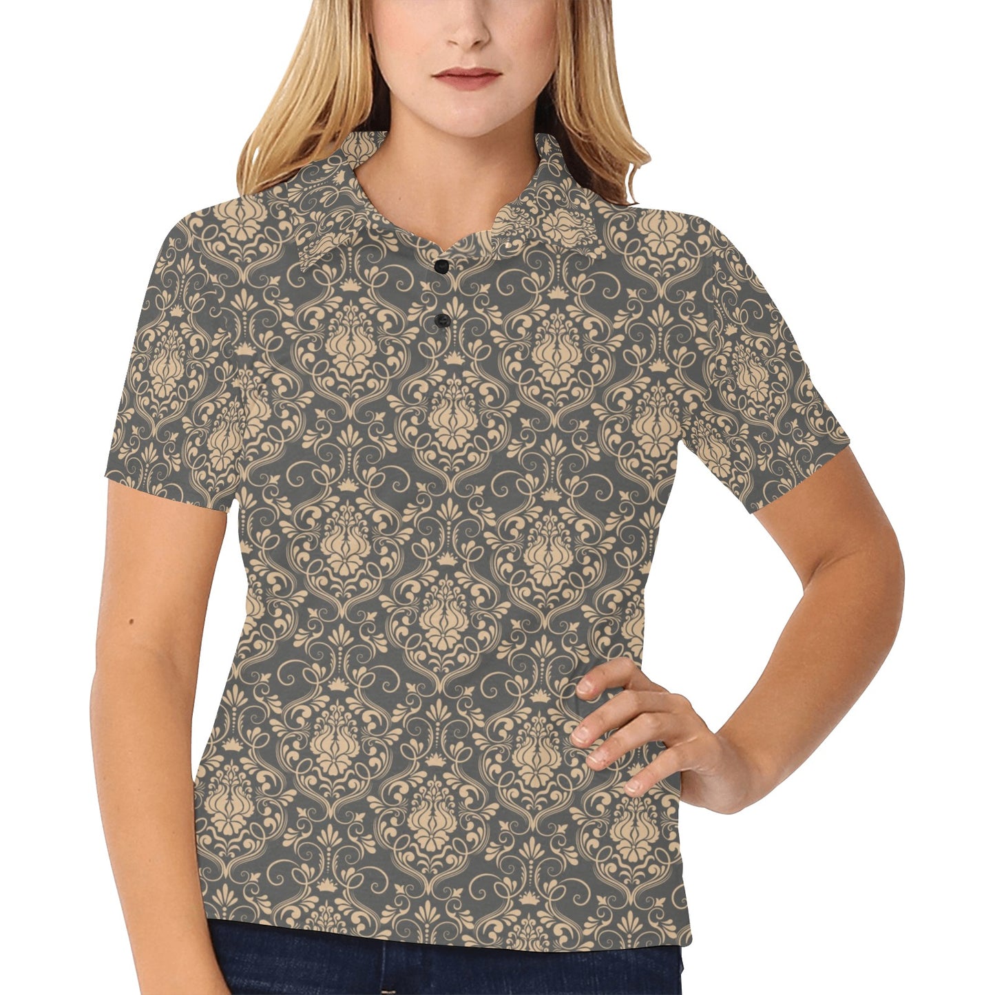 Damask Elegant Luxury Print Pattern Women's Polo Shirt