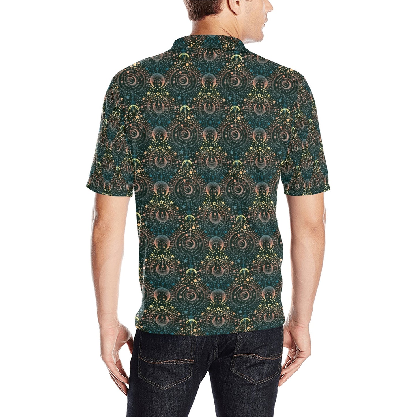 Sun Moon Print Design LKS307 Men Polo Shirt
