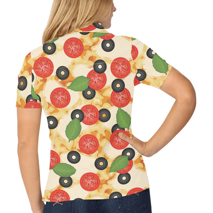 Pizza Pattern Print Design A05 Women's Polo Shirt