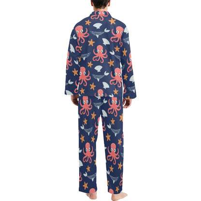 Octopus Pattern Print Design A04 Men's Long Pajama Set