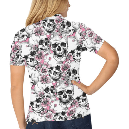 Cherry Blossom Pattern Print Design CB03 Women's Polo Shirt