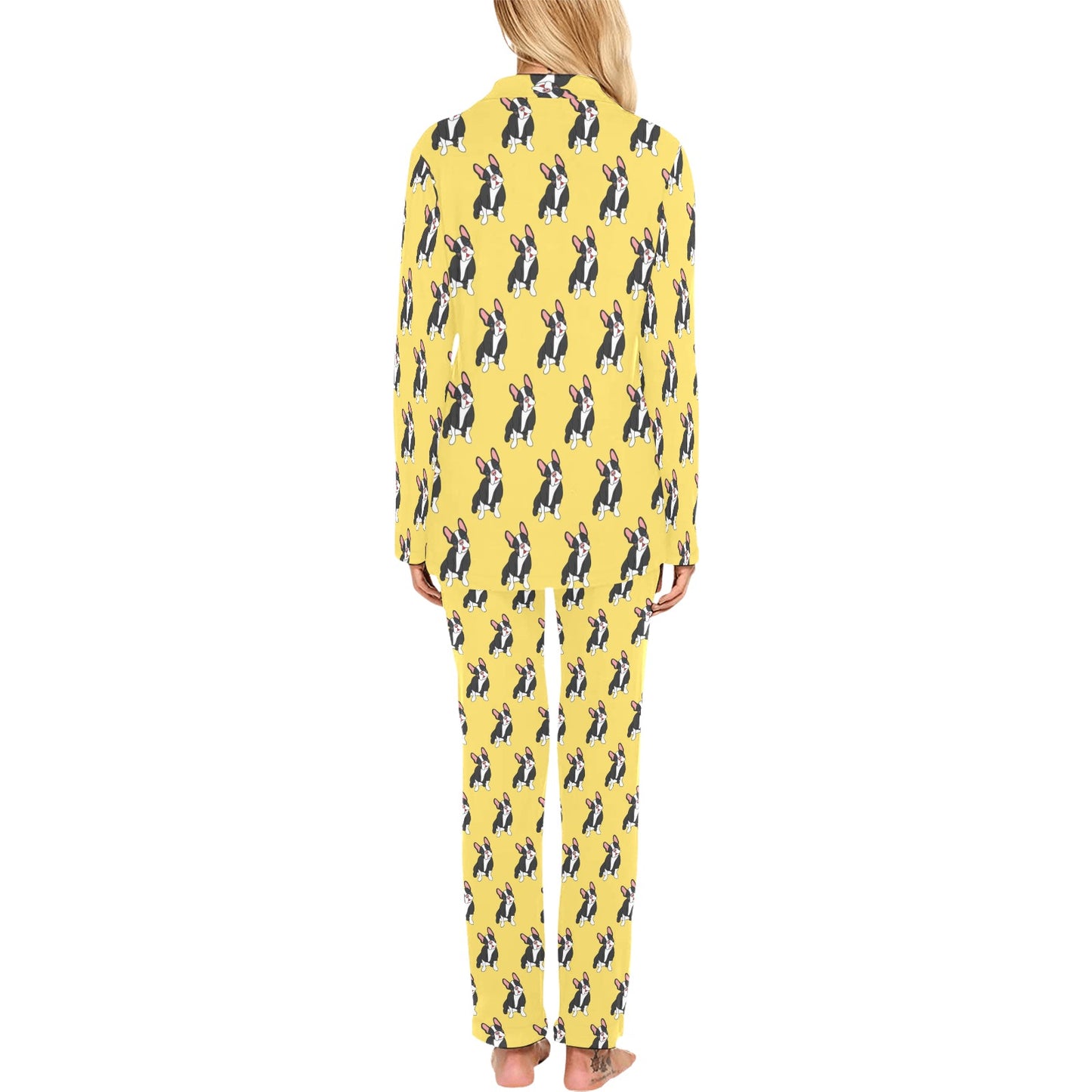 Boston Terrier Pattern Print Design 06 Women's Long Pajama Set