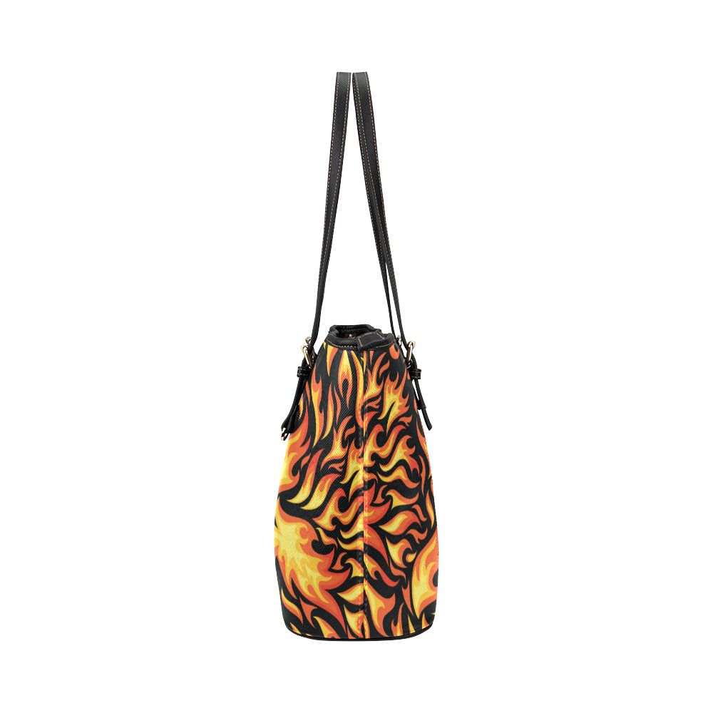 Flame Fire Design Pattern Leather Tote Bag