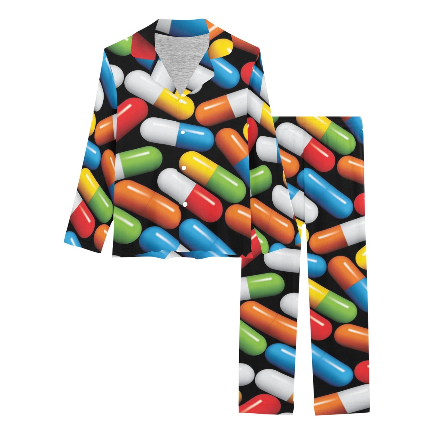 Pill Pattern Print Design A02 Women's Long Pajama Set
