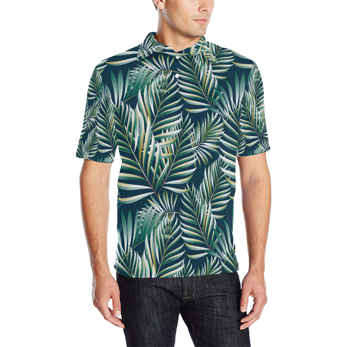 Sun Spot Tropical Palm Leaves Men Polo Shirt
