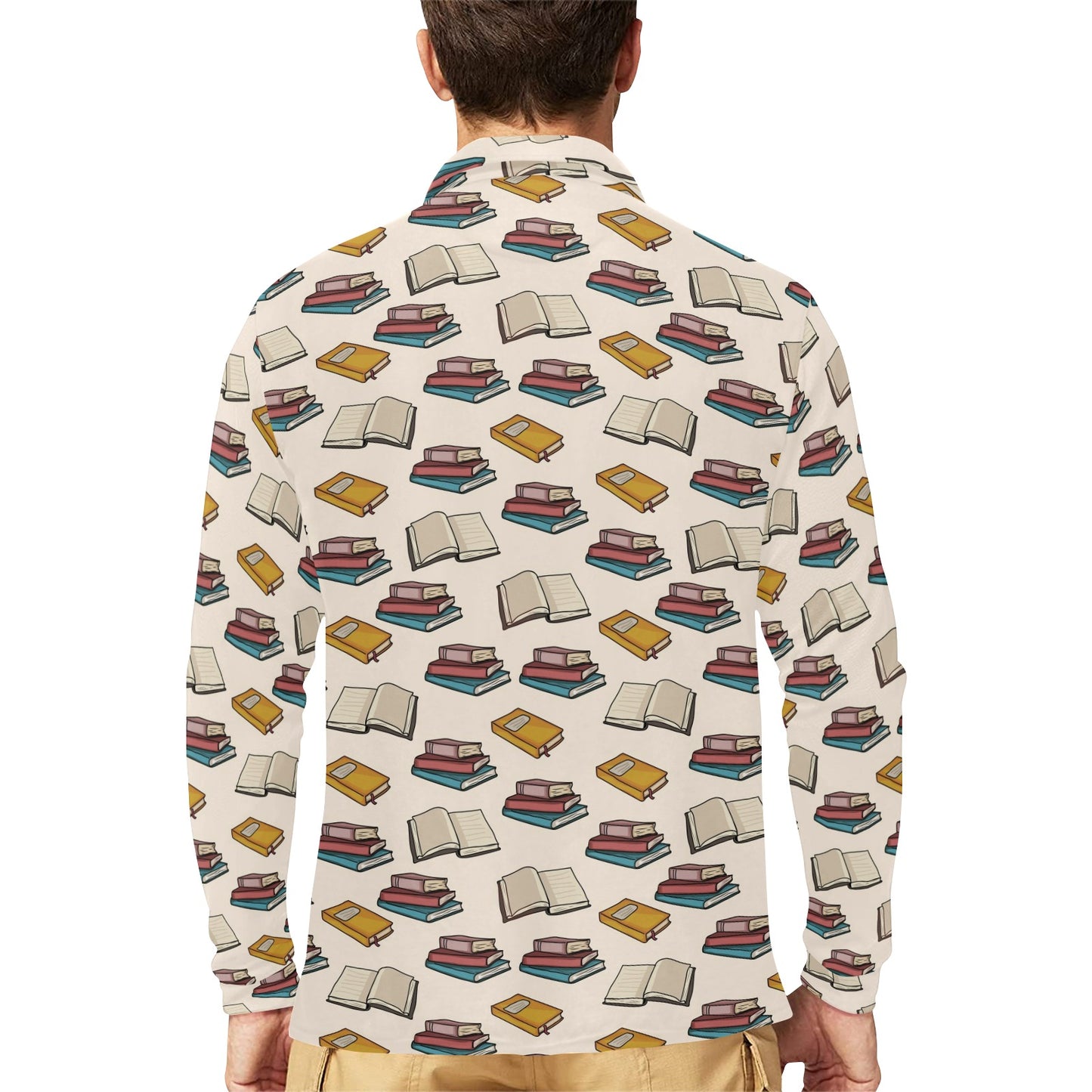 Book Pattern Print Design 04 Long Sleeve Polo Shirt For Men's
