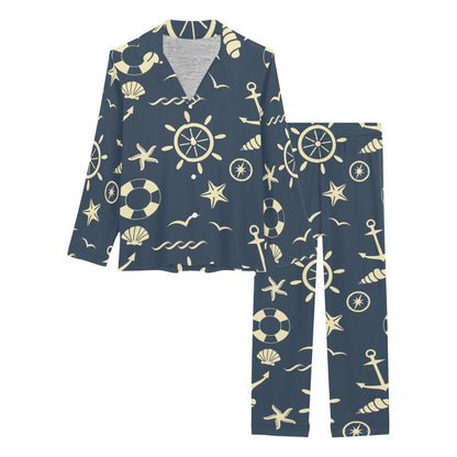 Nautical Pattern Print Design A01 Women's Long Pajama Set