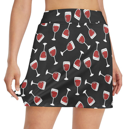 Wine Glass Print Design LKS303 17" Golf & Pickleball Skort with Pockets