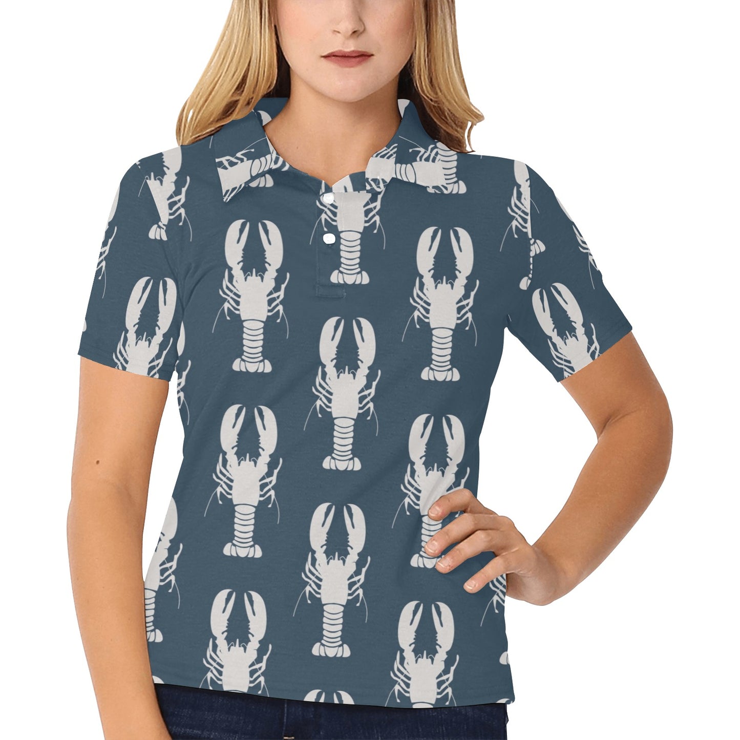 Lobster Pattern Print Design 02 Women's Polo Shirt