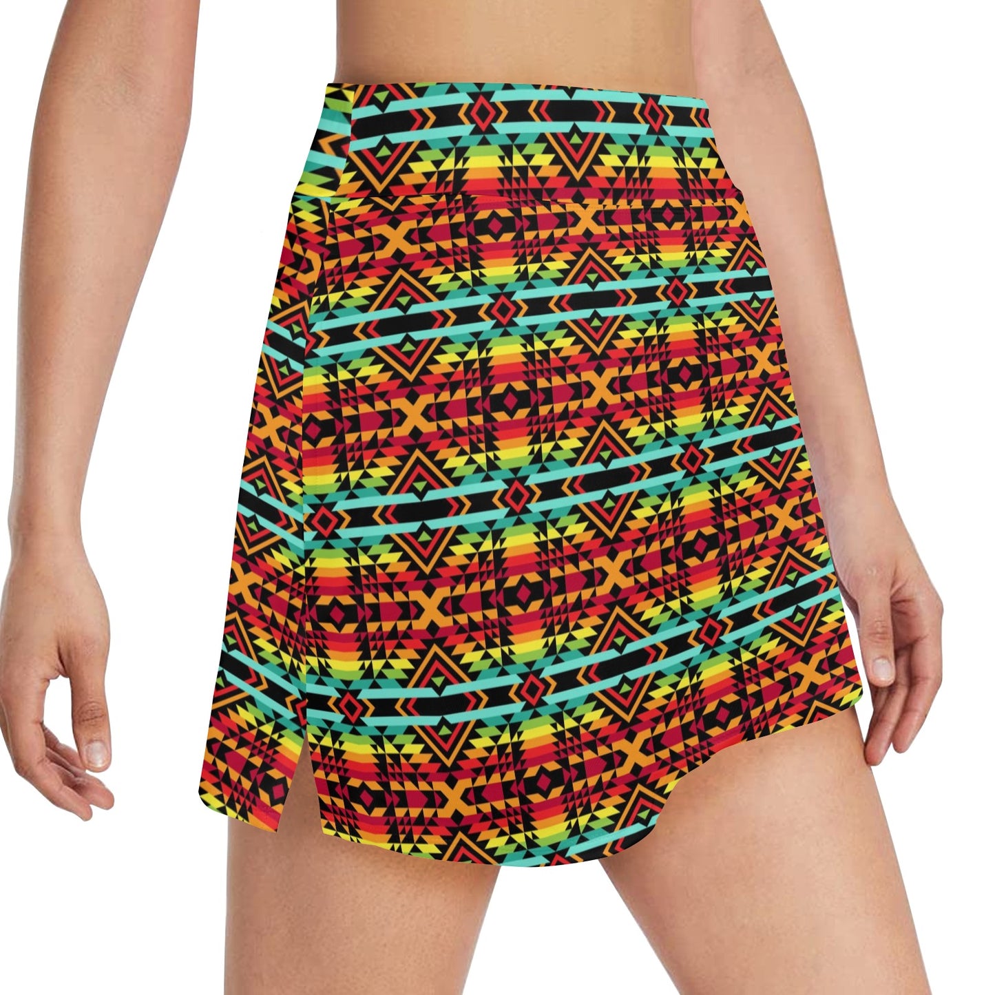 Kente Red Design African Print 17" Golf & Pickleball Skort with Pockets