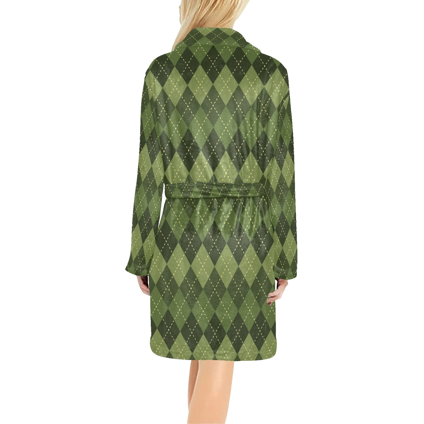 Argyle Green Pattern Print Design 01 Women's Fleece Robe