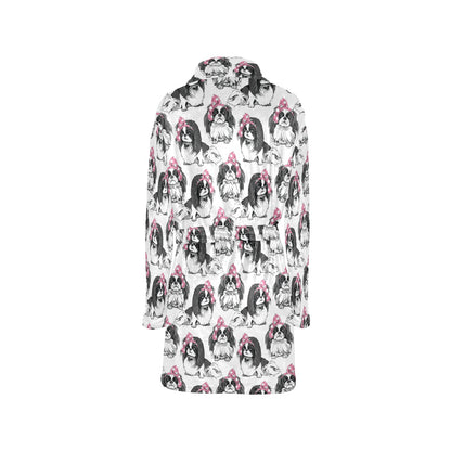 Japanese Chin Pattern Print Design 01 Women's Fleece Robe