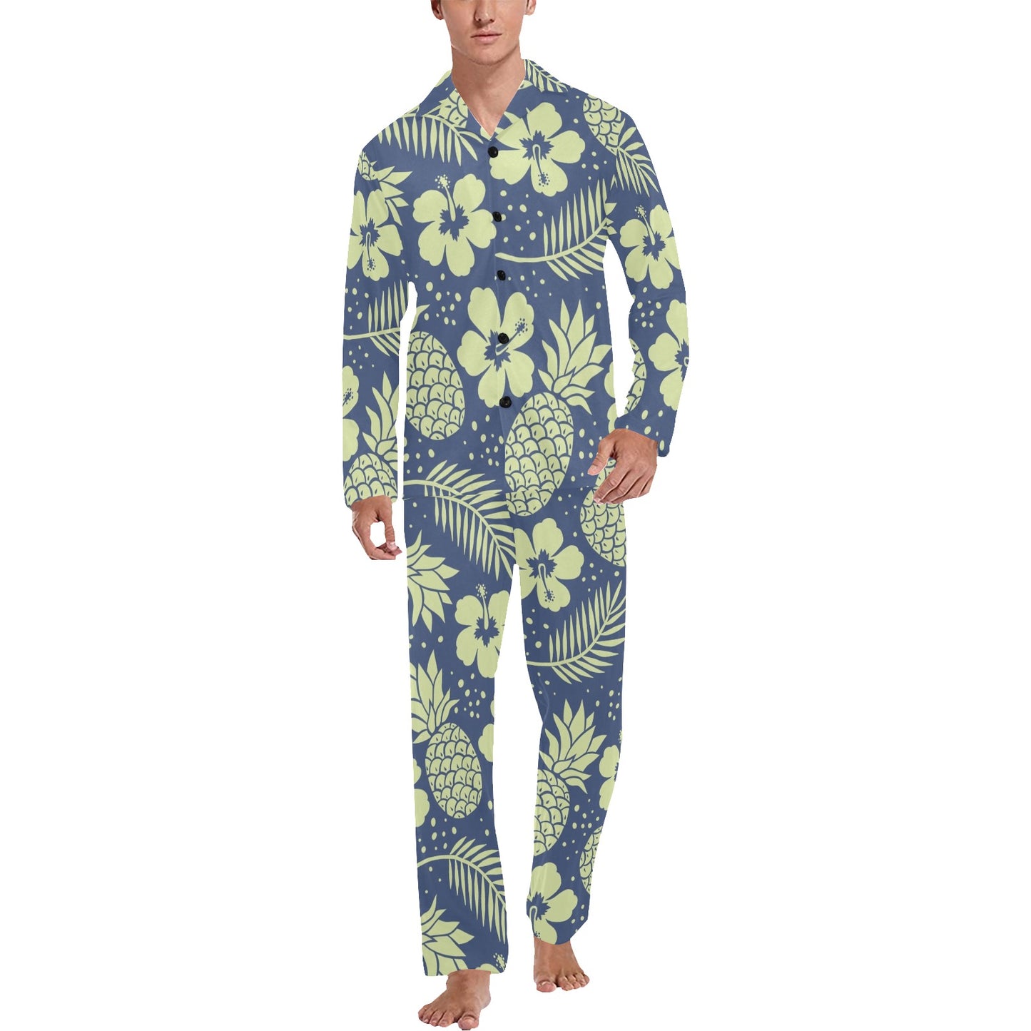 Pineapple Pattern Print Design PP07 Men's Long Pajama Set