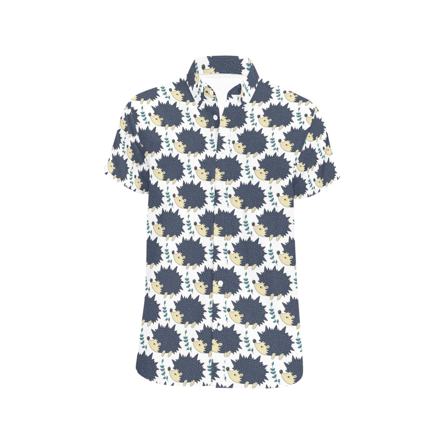 Hedgehog Print Design LKS401 Men Short Sleeve Button Up Shirt