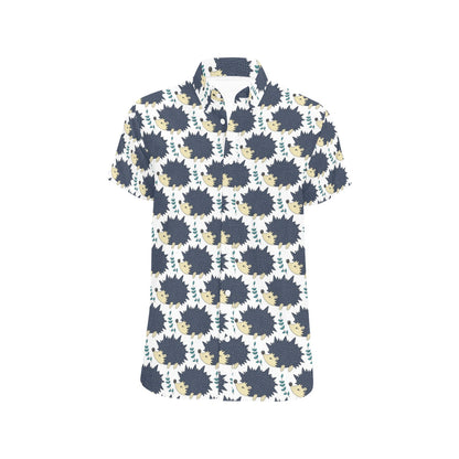 Hedgehog Print Design LKS401 Men Short Sleeve Button Up Shirt