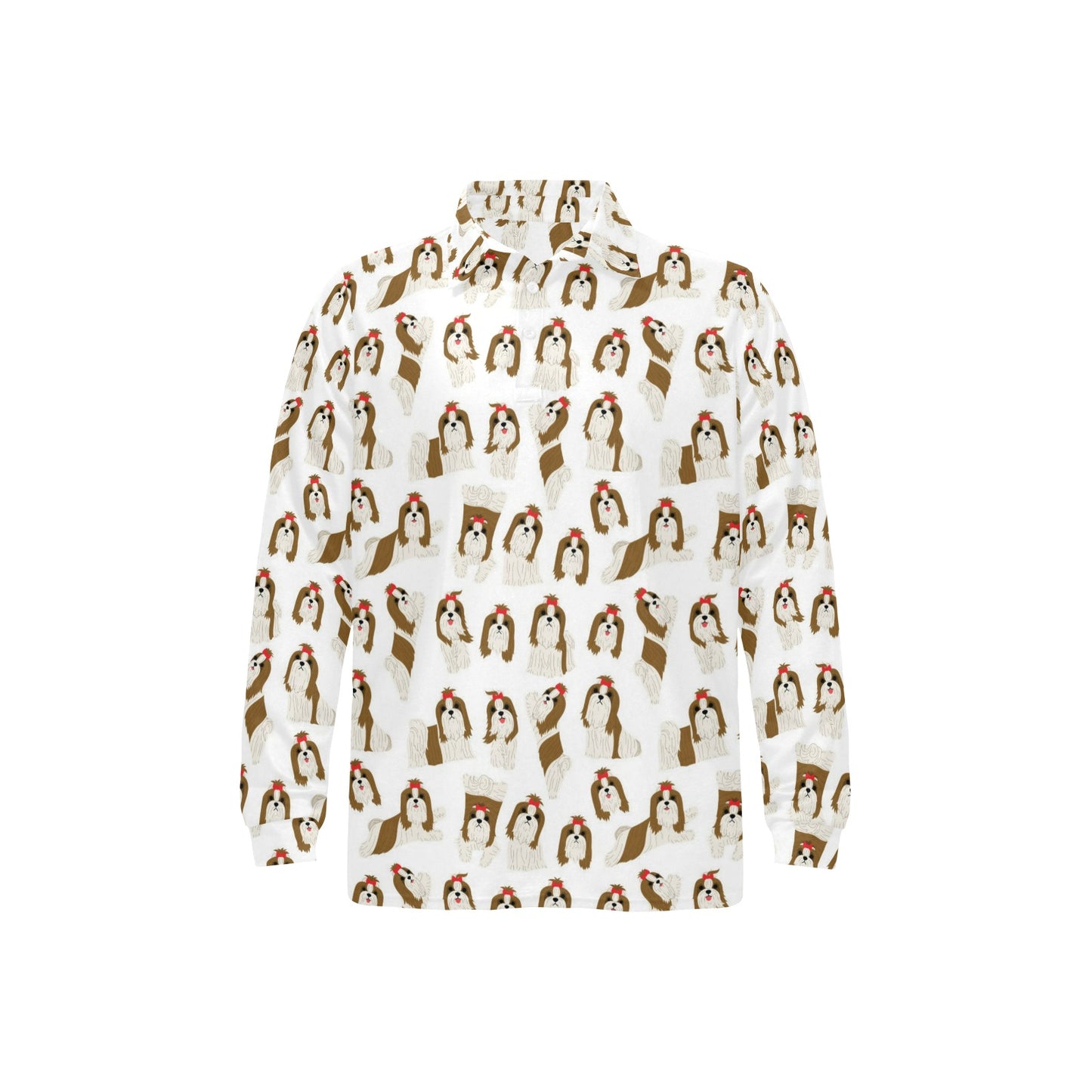 Shih Tzu Print Design LKS302 Long Sleeve Polo Shirt For Men's