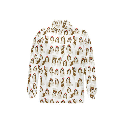 Shih Tzu Print Design LKS302 Long Sleeve Polo Shirt For Men's