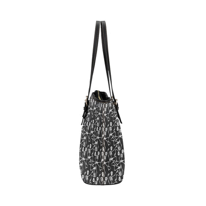 Skeleton Themed Print Leather Tote Bag