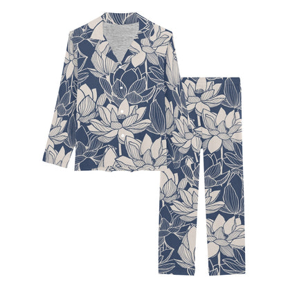 Water Lily Pattern Print Design WL04 Women's Long Pajama Set