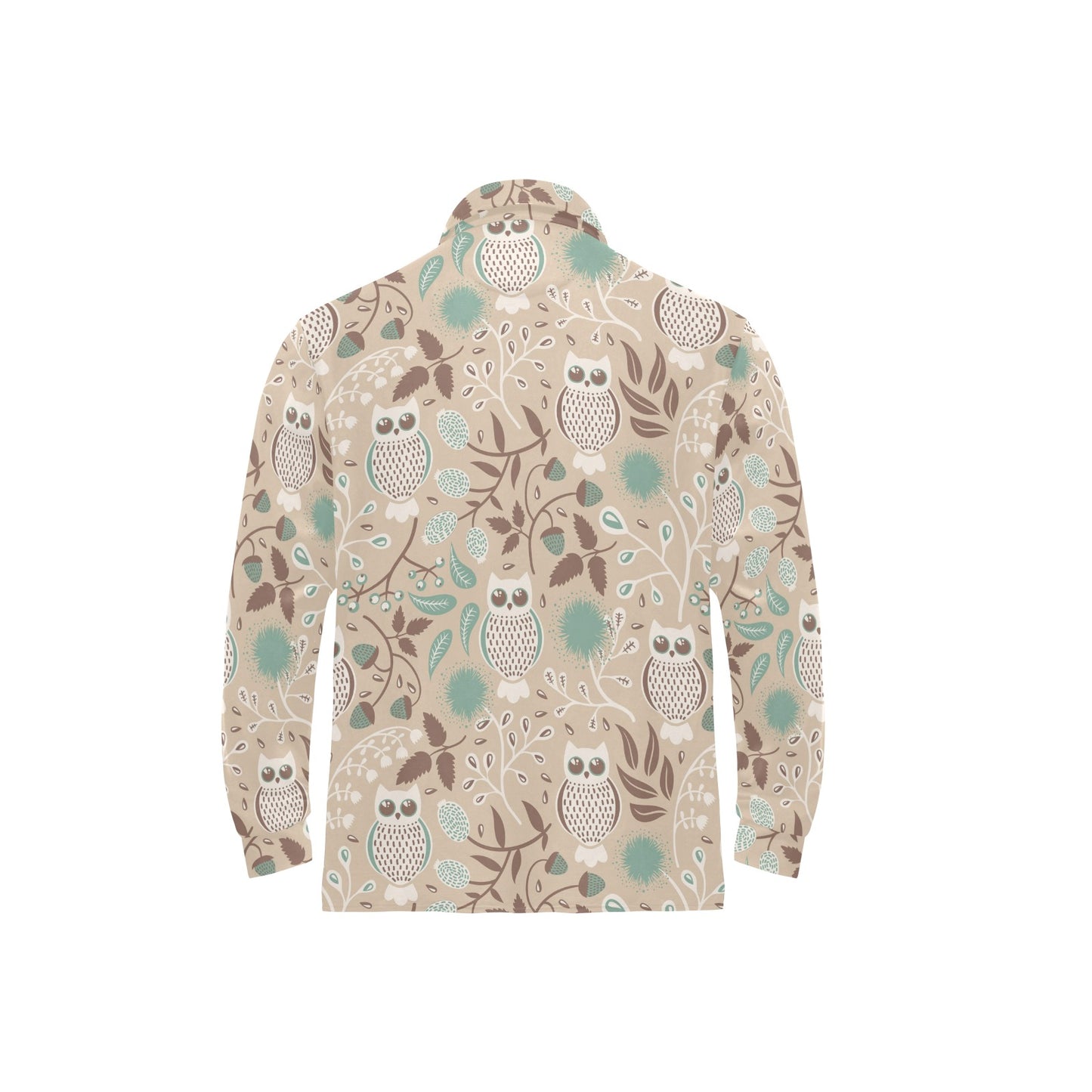 Owl Pattern Print Design A02 Long Sleeve Polo Shirt For Men's