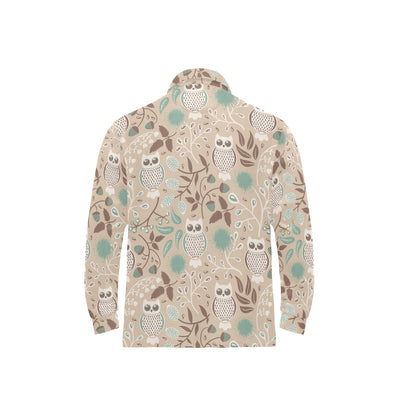 Owl Pattern Print Design A02 Long Sleeve Polo Shirt For Men's