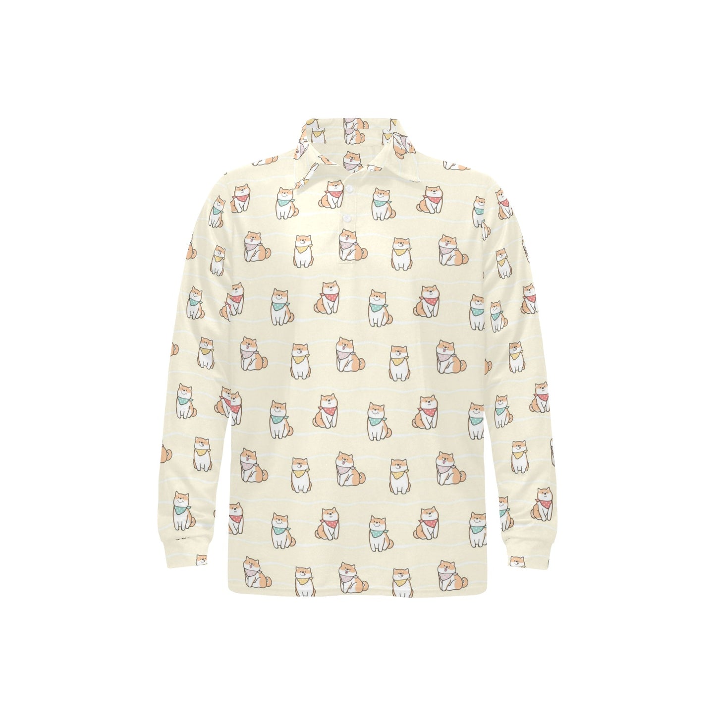 Shiba Inu Print Design LKS306 Long Sleeve Polo Shirt For Men's
