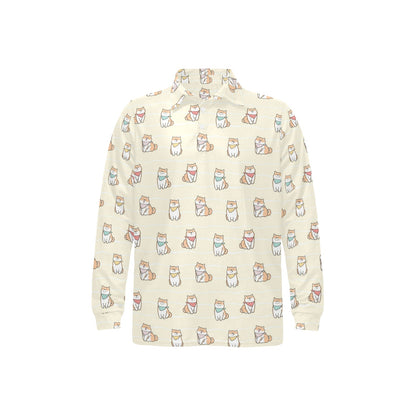 Shiba Inu Print Design LKS306 Long Sleeve Polo Shirt For Men's