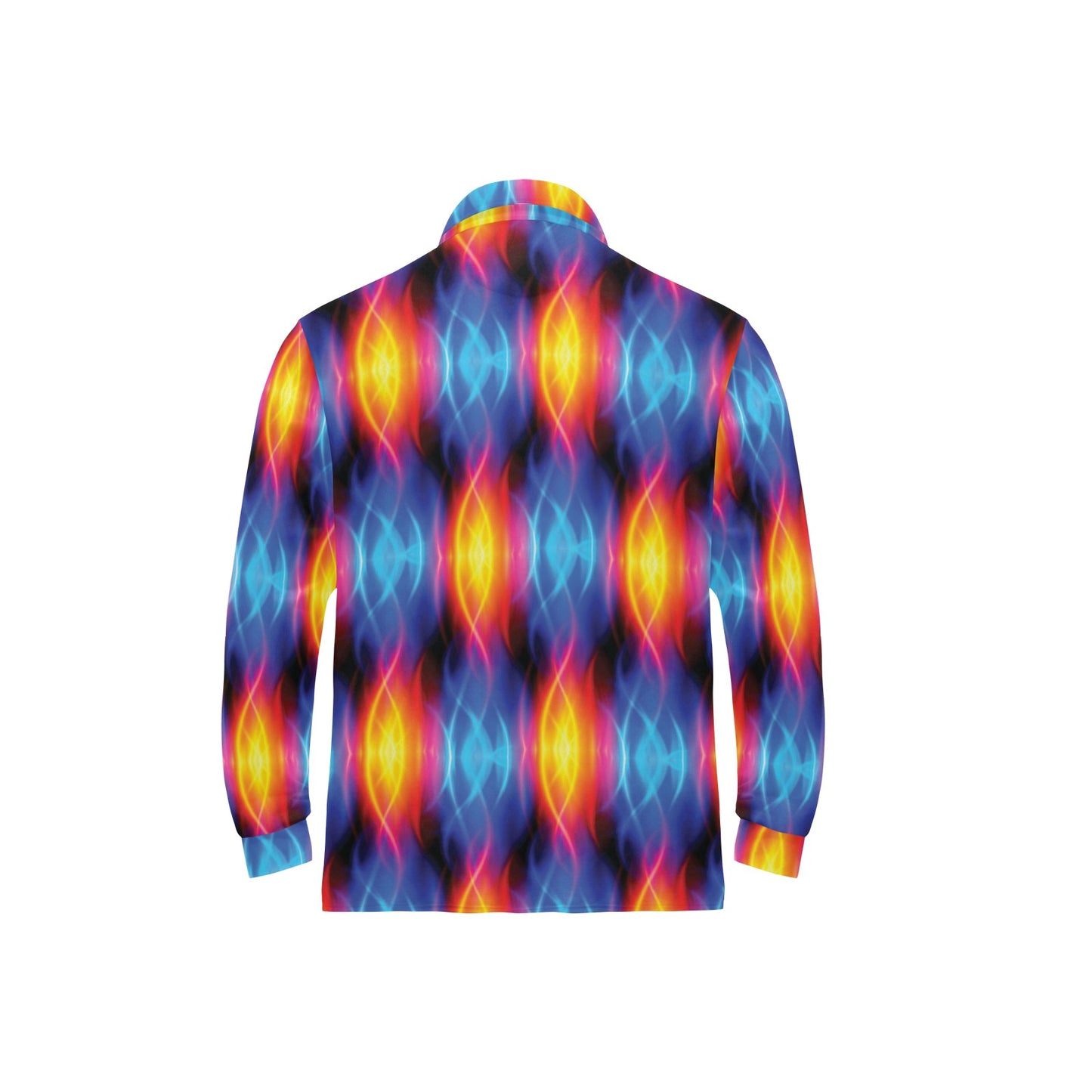 Flame Fire Blue Design Print Long Sleeve Polo Shirt For Men's