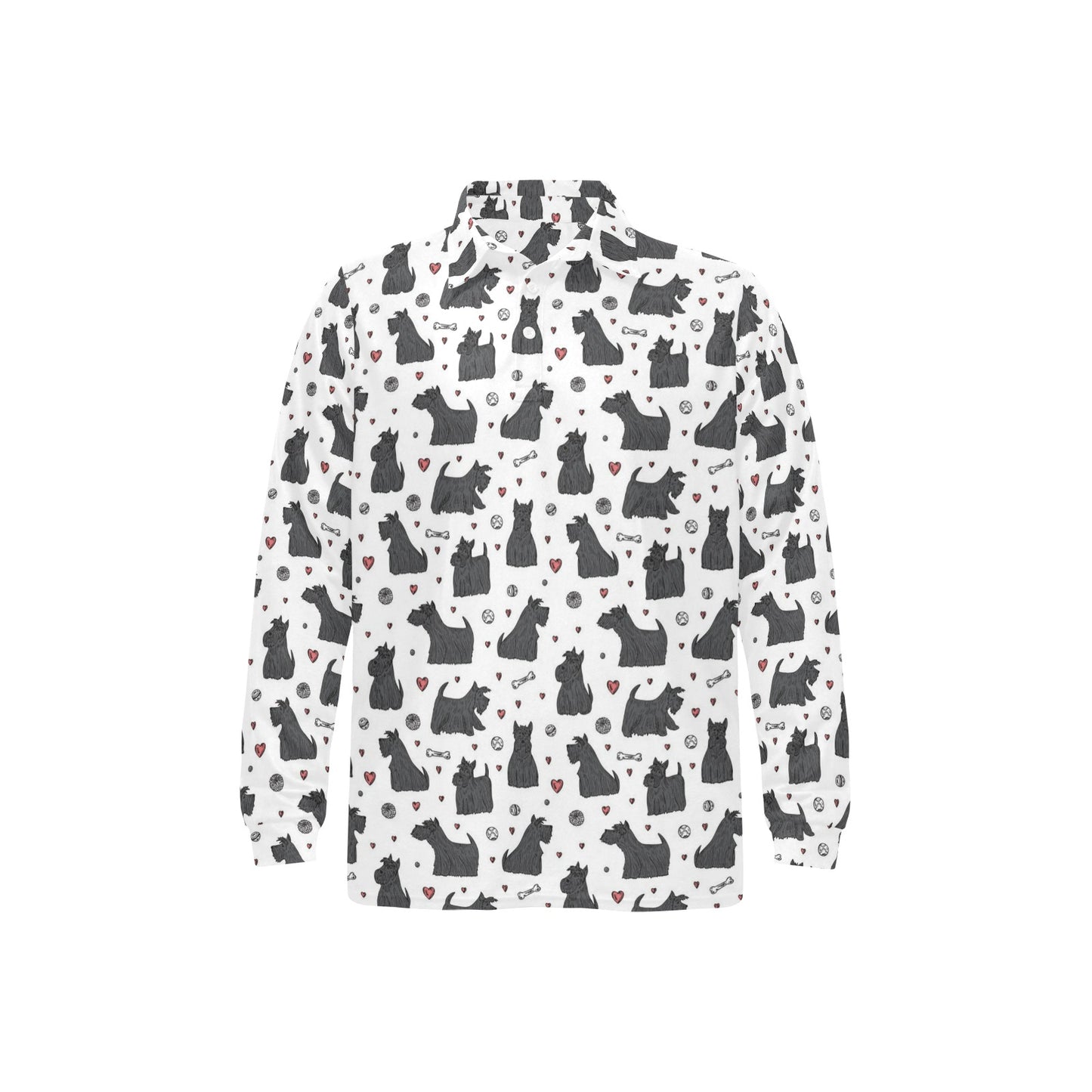 Scottish Terriers Print Design LKS3015 Long Sleeve Polo Shirt For Men's