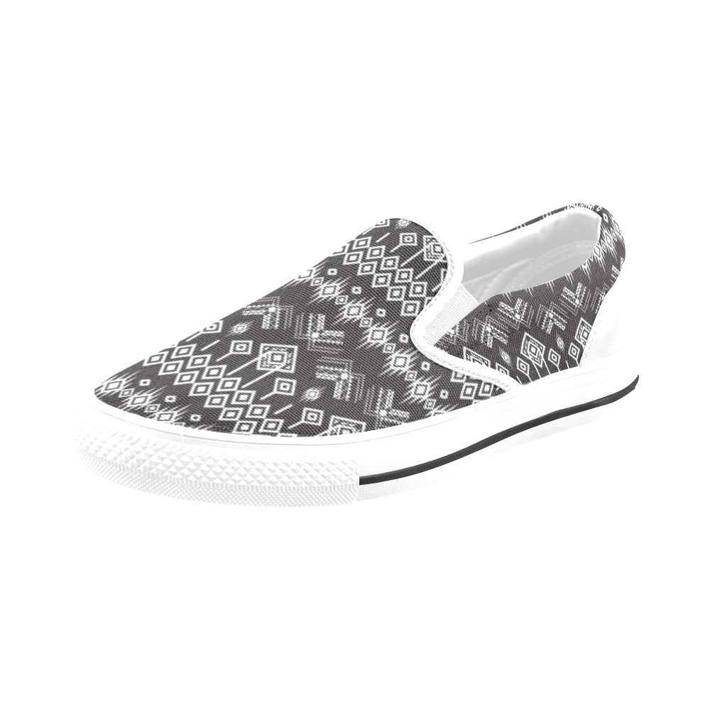Tribal Pattern Print Design LKS304 White Slip Ons Canvas Women's Shoes