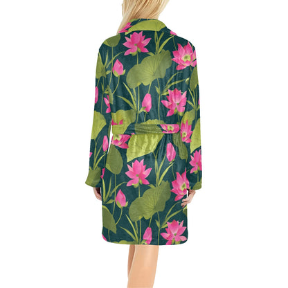 Water Lily Pattern Print Design WL09 Women's Fleece Robe