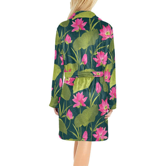 Water Lily Pattern Print Design WL09 Women's Fleece Robe