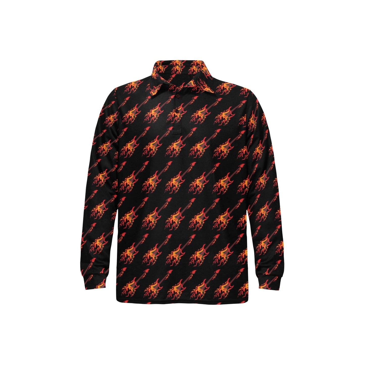 Electric Guitar Print Design LKS406 Long Sleeve Polo Shirt For Men's