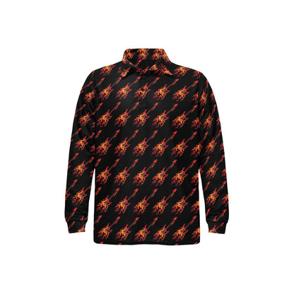 Electric Guitar Print Design LKS406 Long Sleeve Polo Shirt For Men's