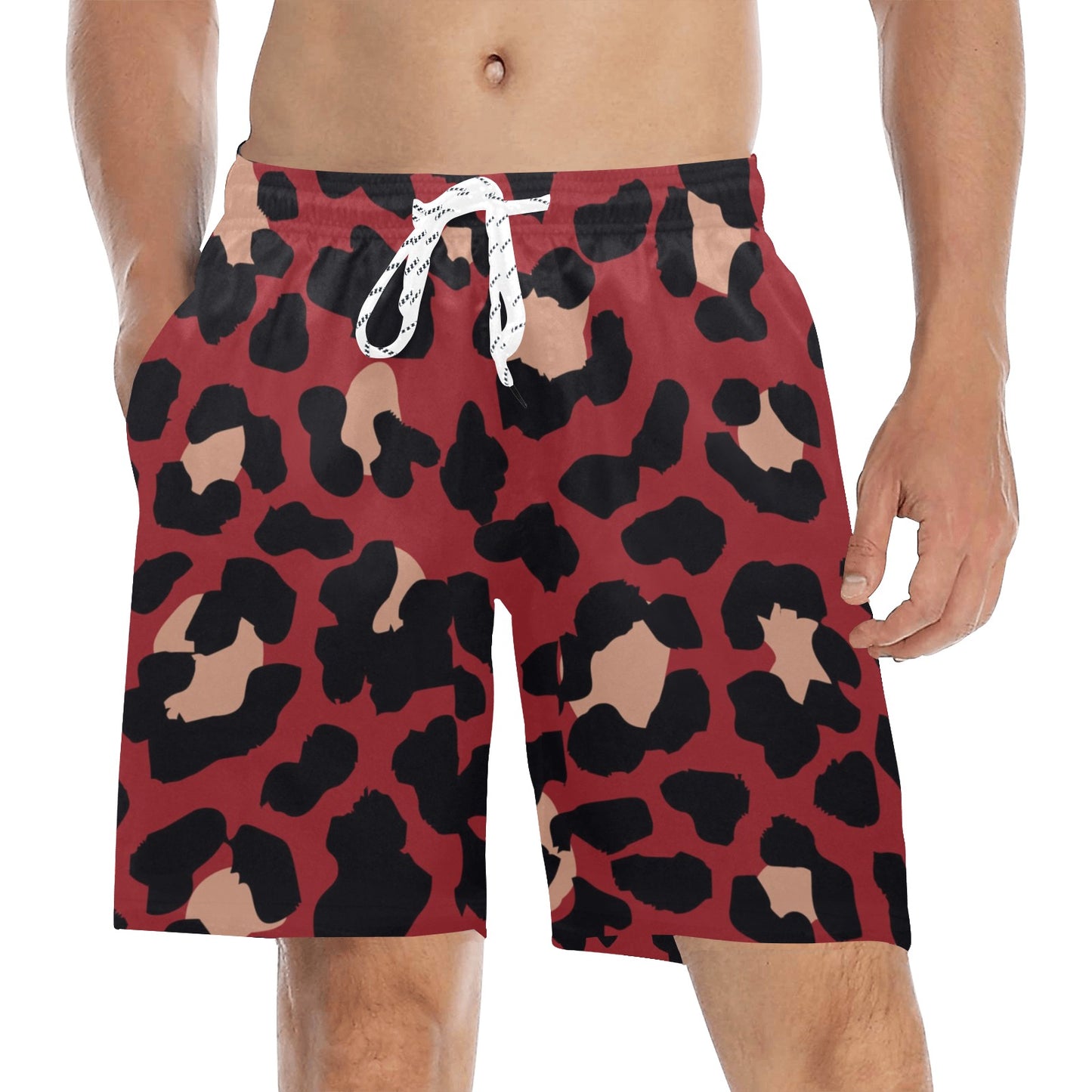 Cheetah Red Print Pattern Men's Swim Trunks Beach Shorts
